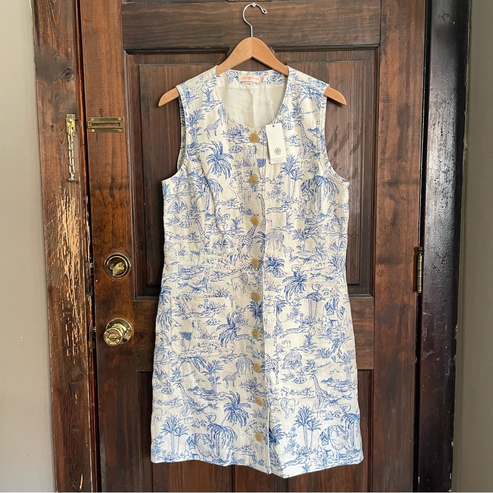 TORY BURCH Blue and White Safari print Buttoned down Dress NWT - Picture 10 of 10